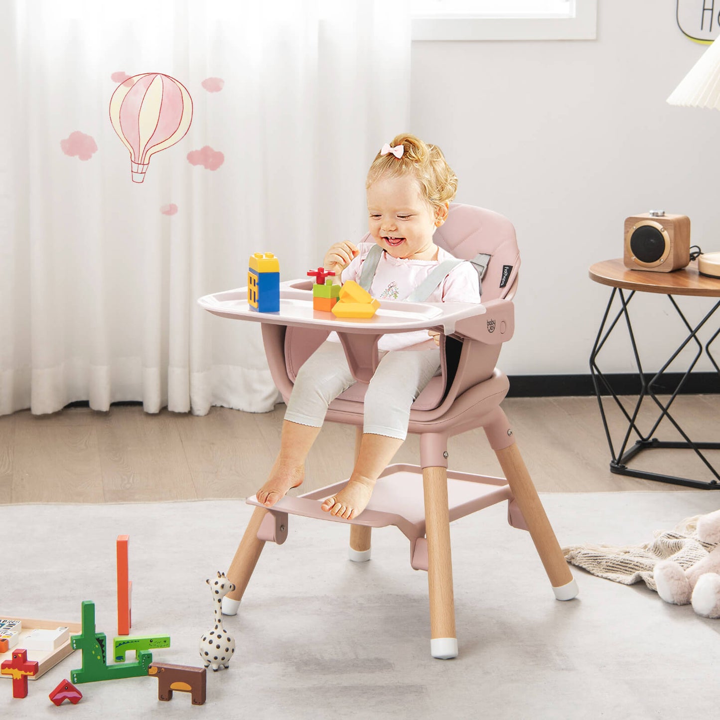 6-in-1 Baby High Chair with Removable Dishwasher and Safe Tray-Pink
