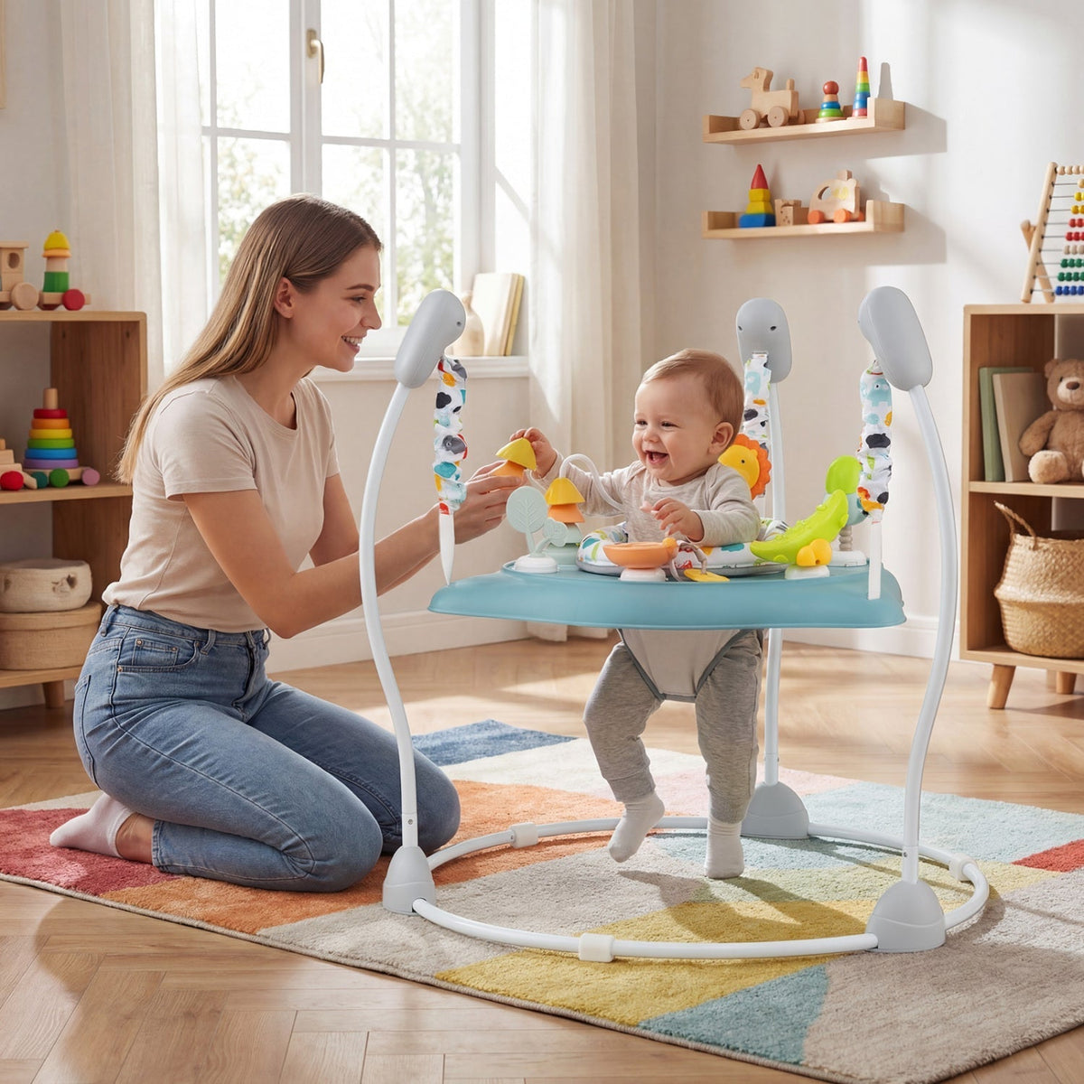 Baby Jump and Play Activity Center with Rotatable Seat and Interactive Toys