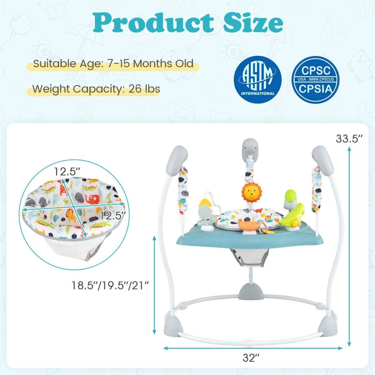 Baby Jump and Play Activity Center with Rotatable Seat and Interactive Toys