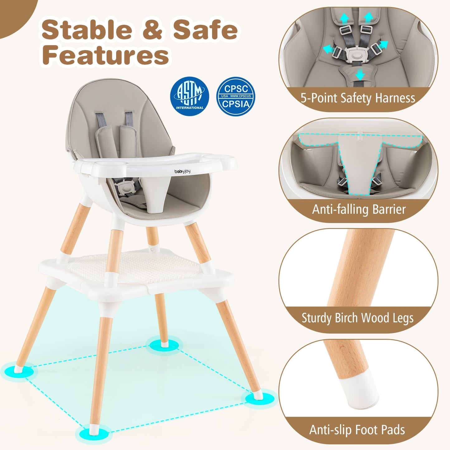 5-in-1 Baby Wooden Convertible High Chair