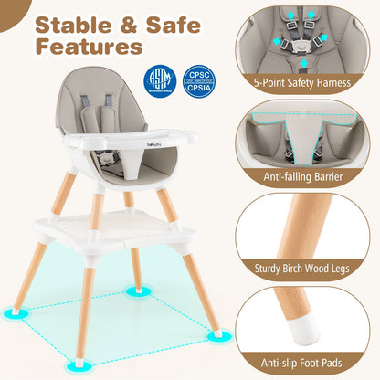 5-in-1 Baby Wooden Convertible High Chair