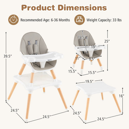 5-in-1 Baby Wooden Convertible High Chair
