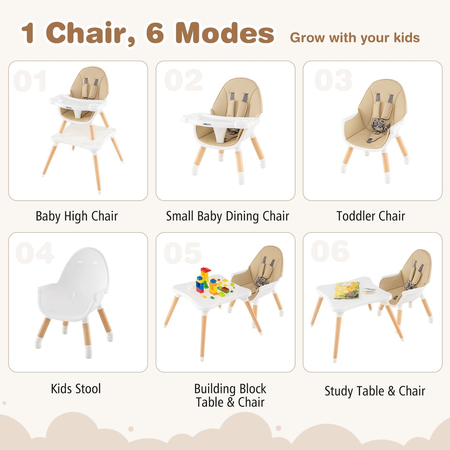 5-in-1 Baby Wooden Convertible High Chair