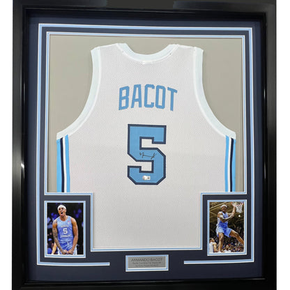 Framed Autographed/Signed Armando Bacot 35x39 UNC North Carolina White College Basketball Jersey Beckett BAS COA