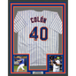 Framed Autographed/Signed Bartolo Colon 35x39 Inscribed Big Sexy New York Pinstripe Baseball Jersey Beckett BAS COA