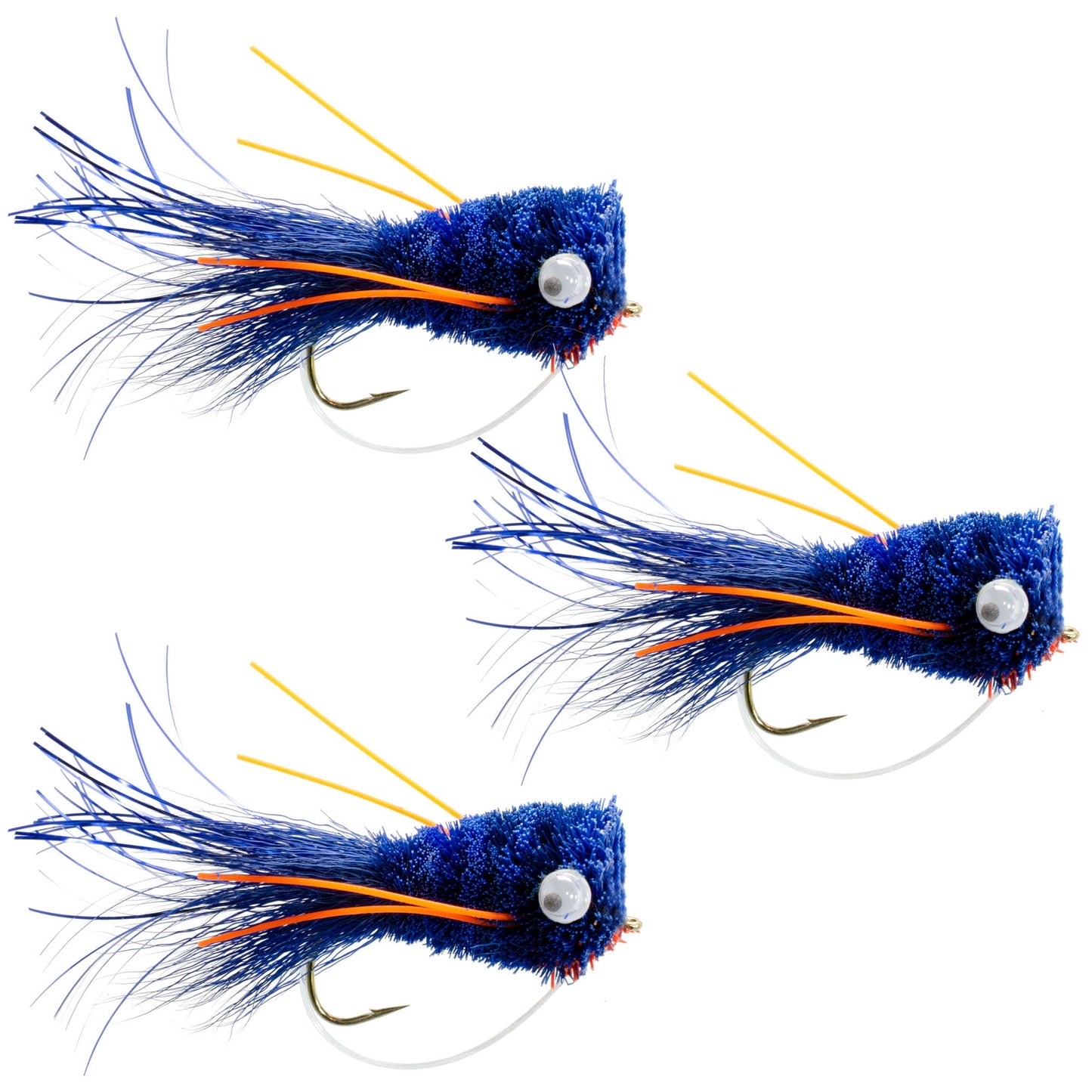 3 Pack Bass Popper Size 6 - Blue Orange Bass Bug With Weed Guard
