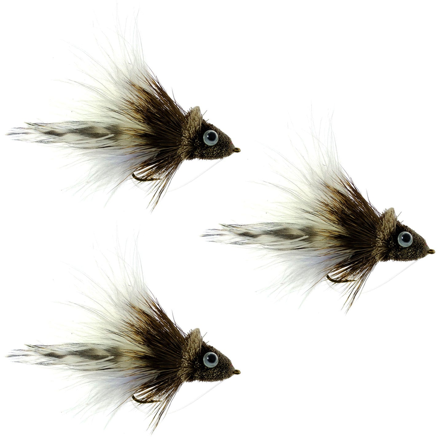 3 Pack White Dahlberg Deer Hair Diver Size 4 Bass Bug With Weed Guard