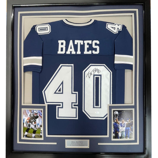 Framed Autographed/Signed Bill Bates 35x39 Dallas Dark Blue Football Jersey PSA/DNA COA