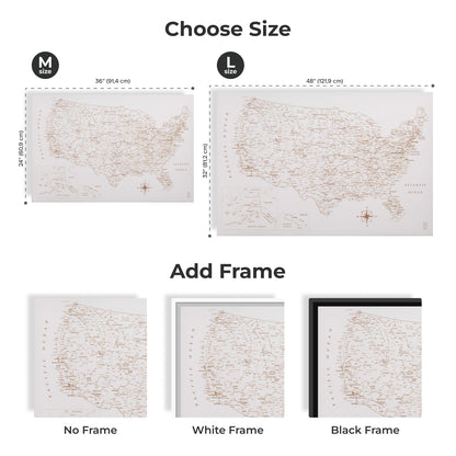 Wooden Canvas USA Map - Beige