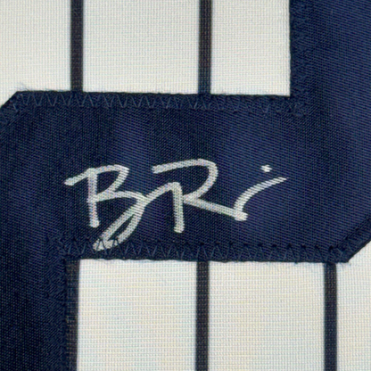 Framed Autographed/Signed Ben Rice 35x39 New York Pinstripe Baseball Jersey JSA COA