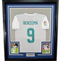 Framed Autographed/Signed Karim Benzema 35x39 Real Madrid 2017-18 White Soccer Jersey Beckett BAS COA