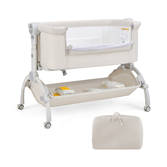 3-in-1 Baby Bassinet with Double-Lock Design and Adjustable Heights-Beige