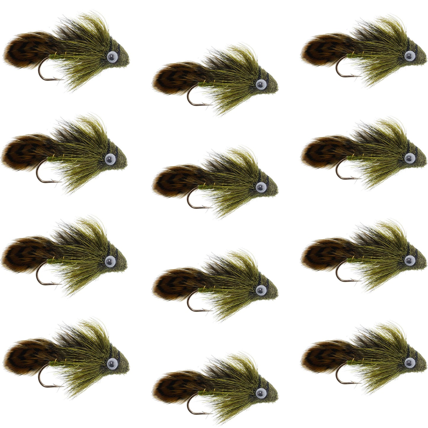 Big Eye Olive Sculpin Streamer Flies - 1 Dozen  - Hook Size 2
