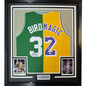 Framed Autographed/Signed Larry Bird & Magic Johnson 35x39 Dual Basketball Jersey JSA COA