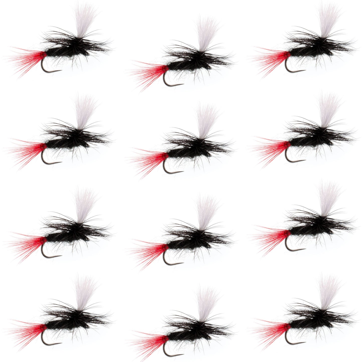 Barbless Parachute Black Gnat Red Tail Dry Fly - 12 Flies - Size 14
