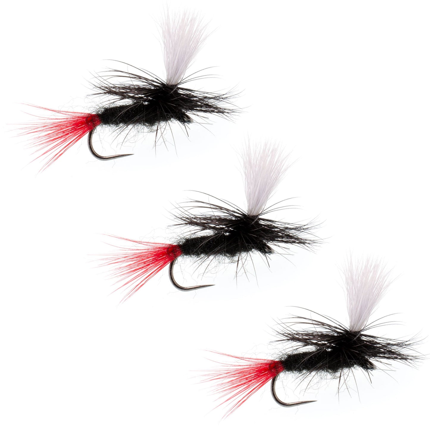 3 Pack Barbless Parachute Black Gnat Red Tail Dry Fly - Size 16