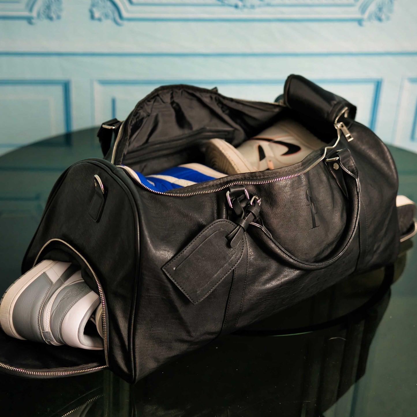 Black Leather XL Signature Bag Set (XL Signature Backpack and Duffle Bag)