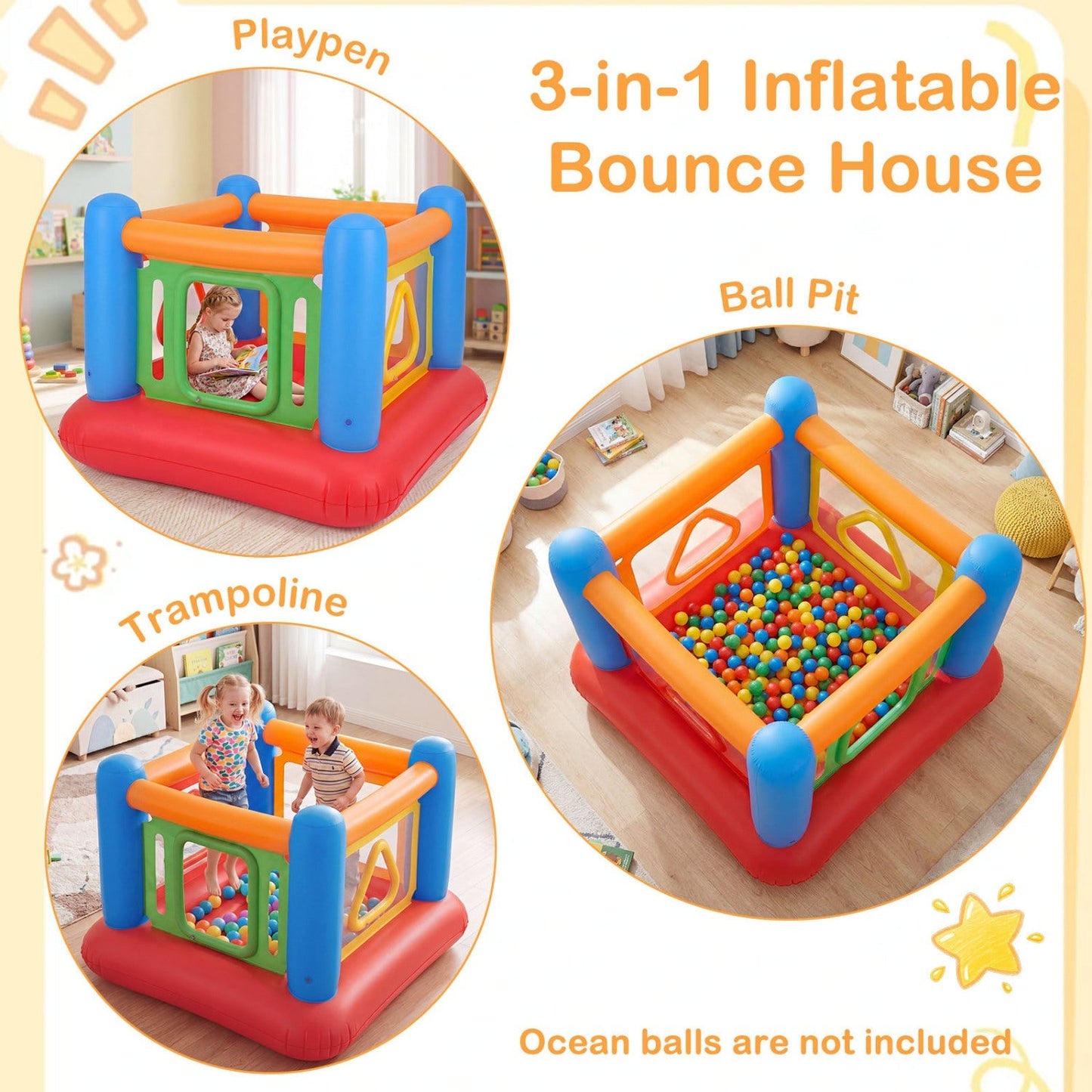 Inflatable Bounce House for Kids with Transparent Side Walls