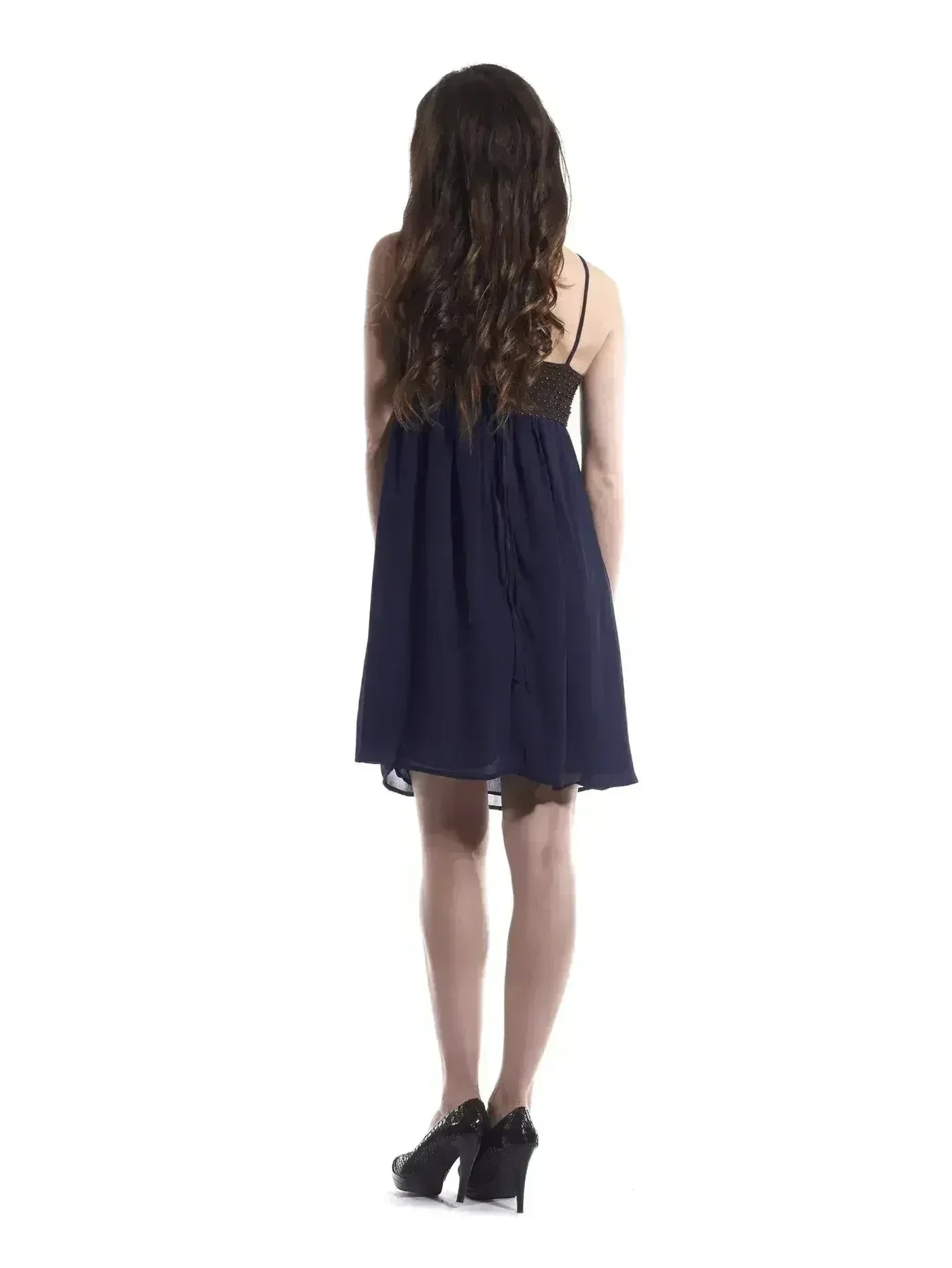 Blue Flowy Dress with Gold Embellishments