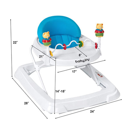 Adjustable Height Removable Folding Portable Baby Walker-Blue
