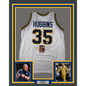 Framed Autographed/Signed Bob Huggins 35x39 West Virginia White College Basketball Jersey JSA COA
