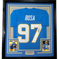 Framed Autographed/Signed Joey Bosa 35x39 #97 Los Angeles LA Powder Blue Football Jersey JSA COA