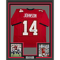 Framed Autographed/Signed Brad Johnson 35x39 Tampa Bay Red Football Jersey Beckett BAS COA