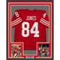 Framed Autographed/Signed Brent Jones 35x39 San Francisco Red Football Jersey Beckett BAS COA