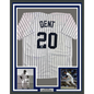 Framed Autographed/Signed Bucky Dent 35x39 New York Pinstripe Baseball Jersey Beckett BAS COA