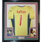 Framed Autographed/Signed Gianluigi Buffon 35x39 Italy Gold Soccer Futbol Jersey Beckett BAS COA