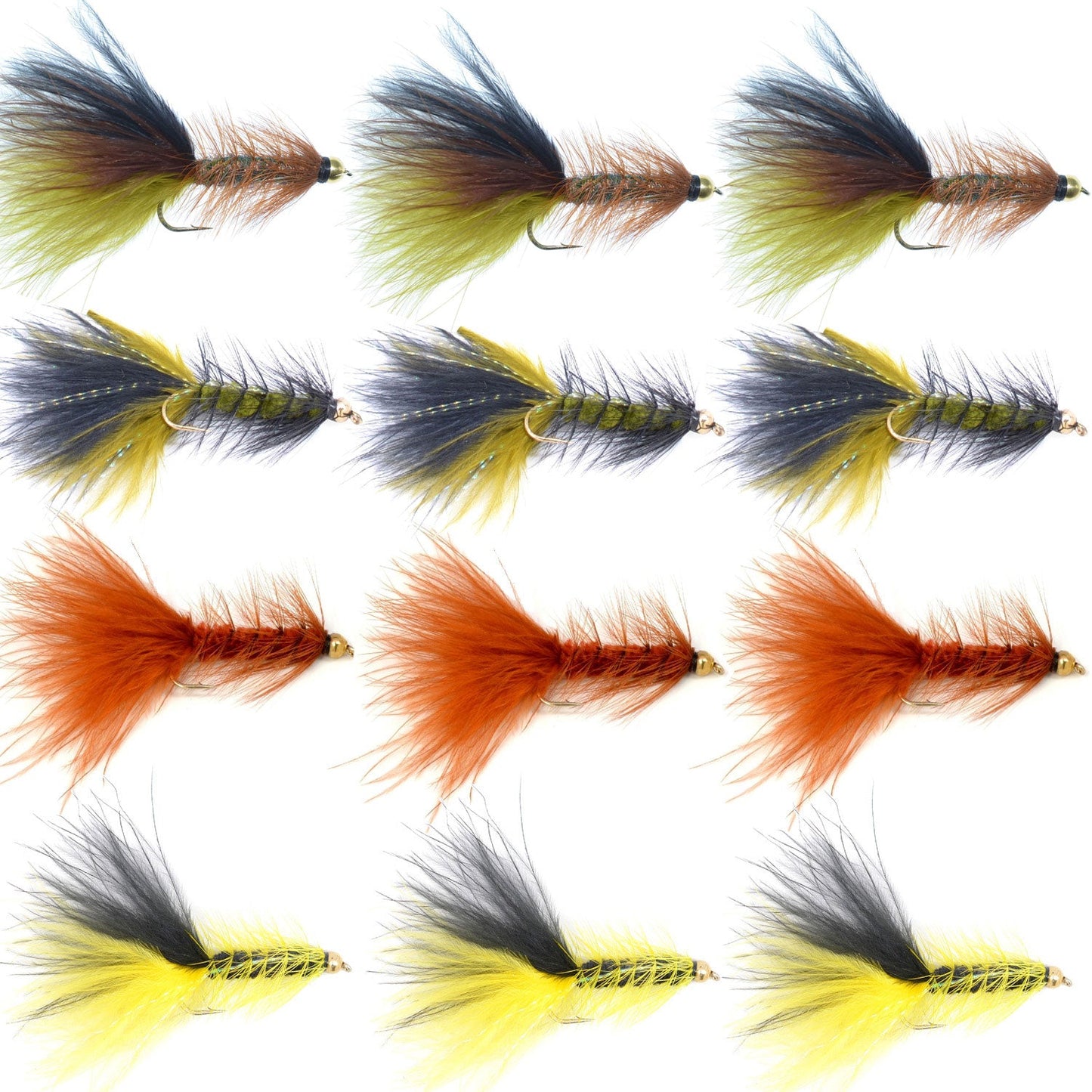 Bead Head Crystal Woolly Bugger Streamer Set -  12 Flies - Hook Size 8