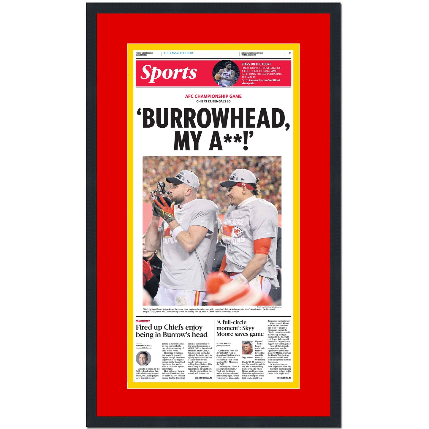 Framed Kansas City Star Burrowhead My A** AFC Conference Champions 14x24 Football Newspaper Cover Photo Professionally Matted