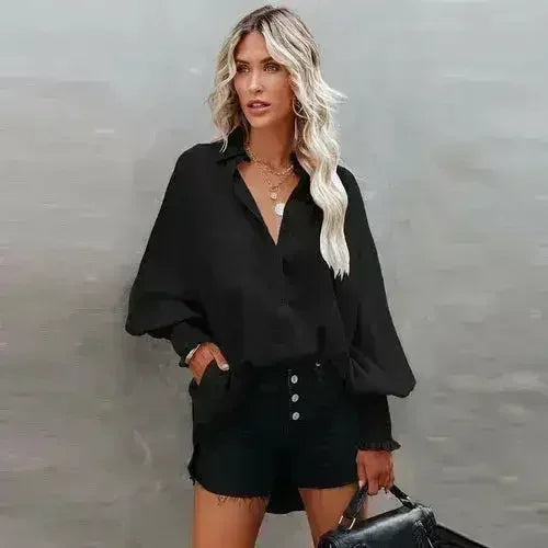 Spring And Autumn New Lapel Shirts Thin Mid Length Striped Casual Long