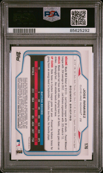 Graded 2014 Topps Bowman Jose Ramirez #176 Rookie RC Baseball Card PSA 9 Mint