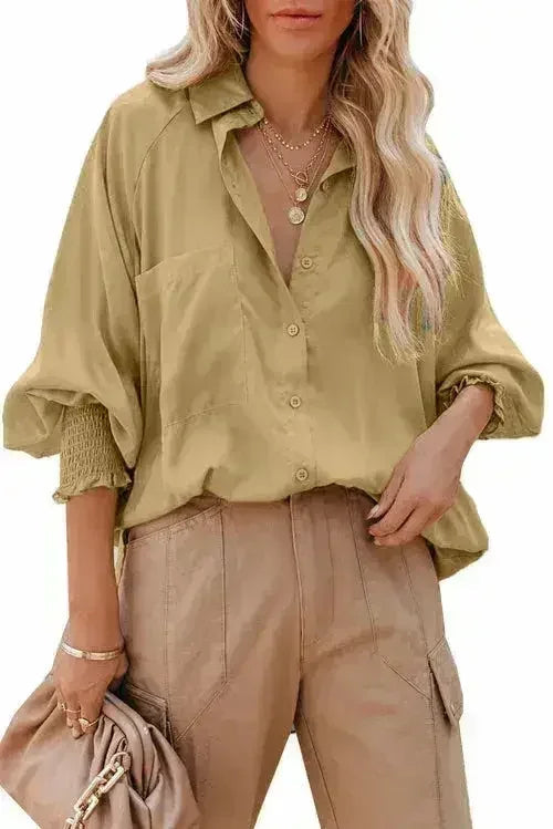 Spring And Autumn New Lapel Shirts Thin Mid Length Striped Casual Long