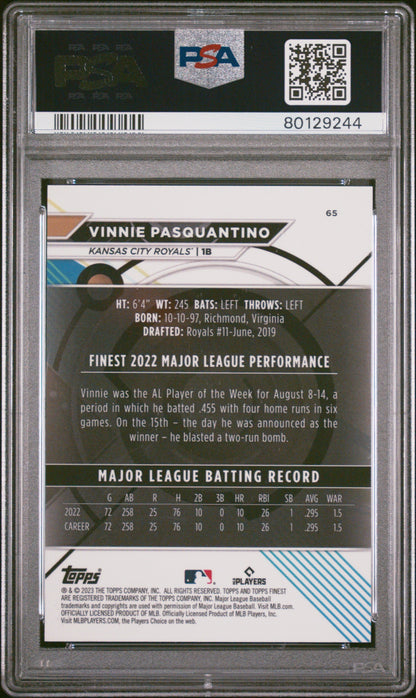 Graded 2023 Topps Finest Vinnie Pasquantino #65 Sky Blue #/300 Rookie RC Baseball Card PSA 10 Gem Mint