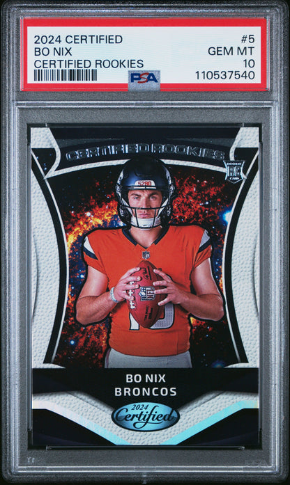 Graded 2024 Panini Certified Bo Nix #5 Certified Rookies Rookie RC Football Card PSA 10 Gem Mint