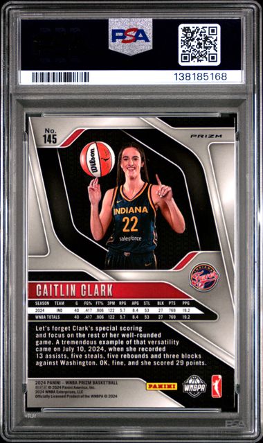 Graded 2024 Panini Prizm Caitlin Clark #145 Ice Rookie RC Basketball Card PSA 8 NM-MT