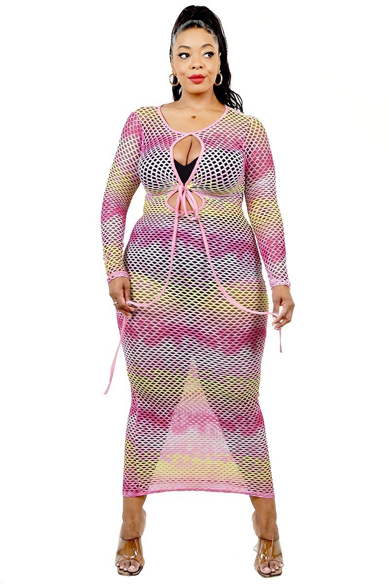 See-through Gradient Fishnet Overlay Dress