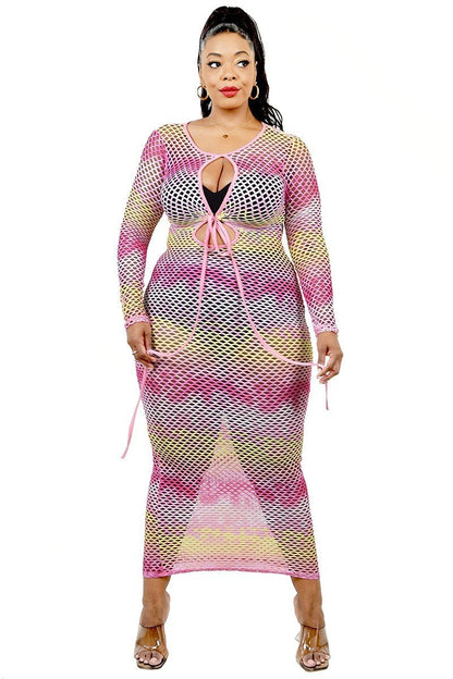 See-through Gradient Fishnet Overlay Dress