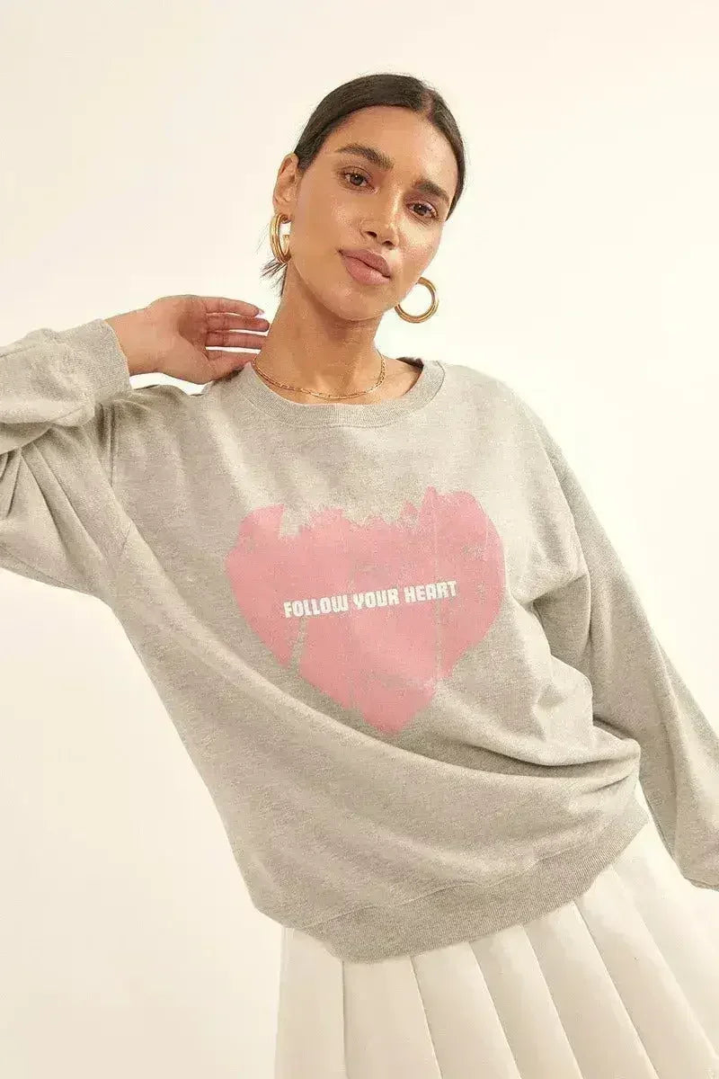 Vintage Heart Sweatshirt - Oversized French Terry Top | Femstylo