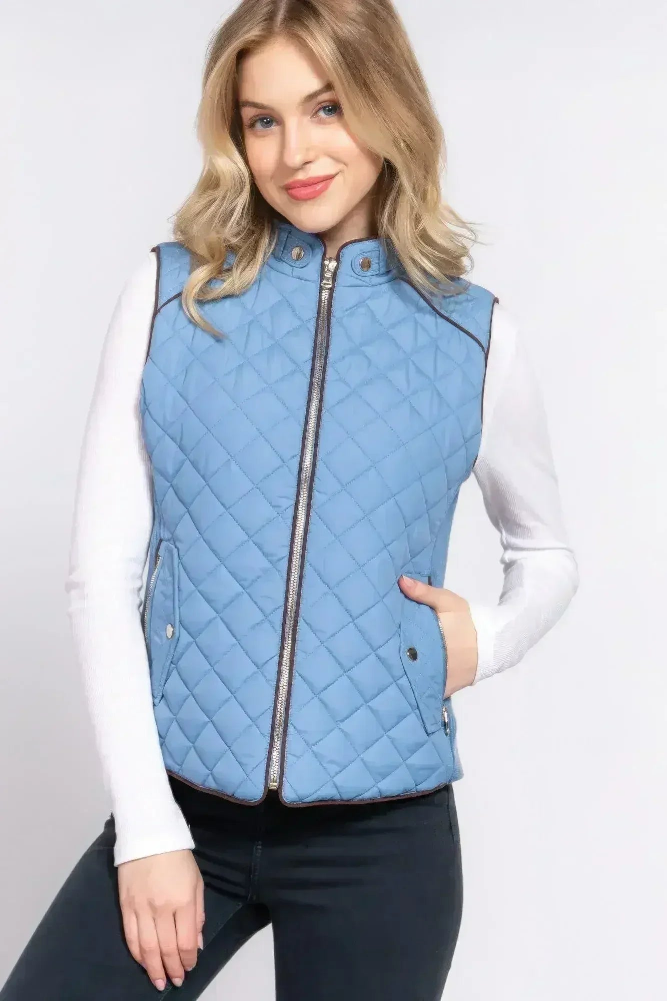 Quilted Suede Piping Vest - Pale Taupe | Femstylo