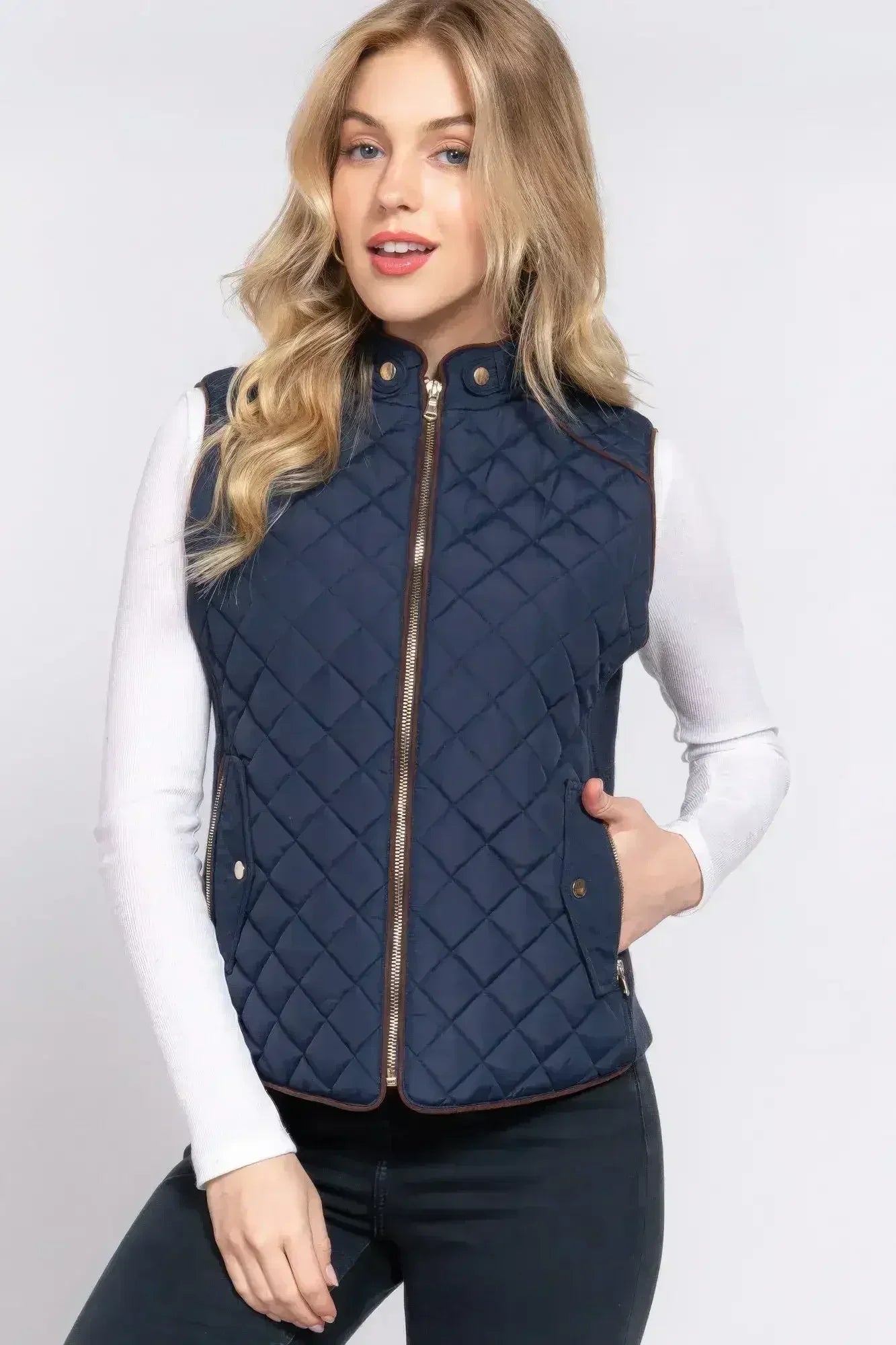 Quilted Suede Piping Vest - Pale Taupe | Femstylo