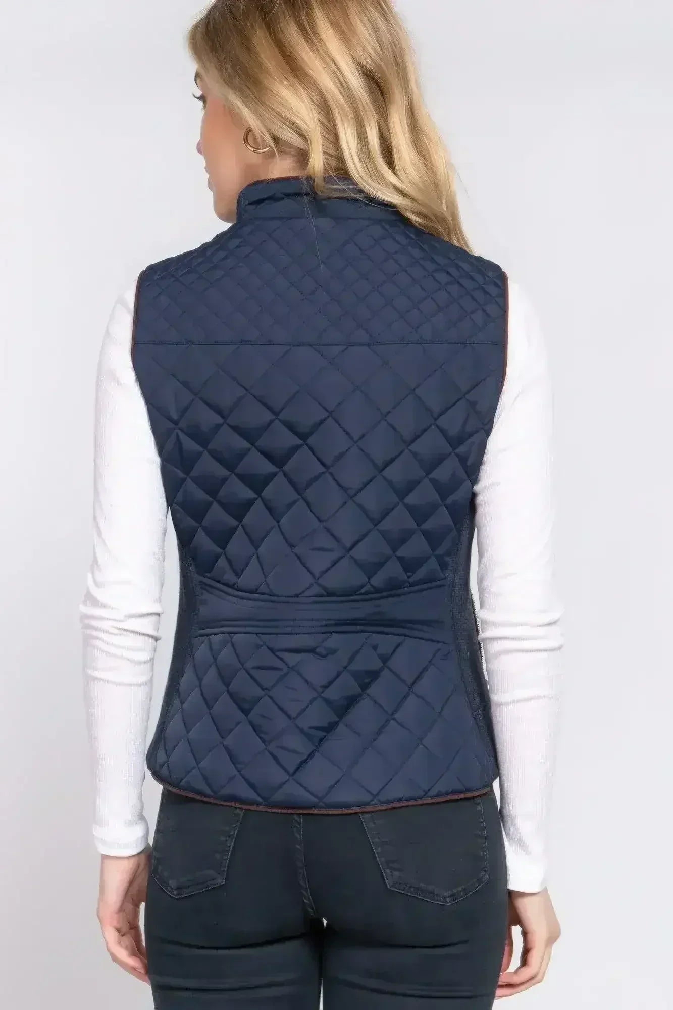 Quilted Suede Piping Vest - Pale Taupe | Femstylo