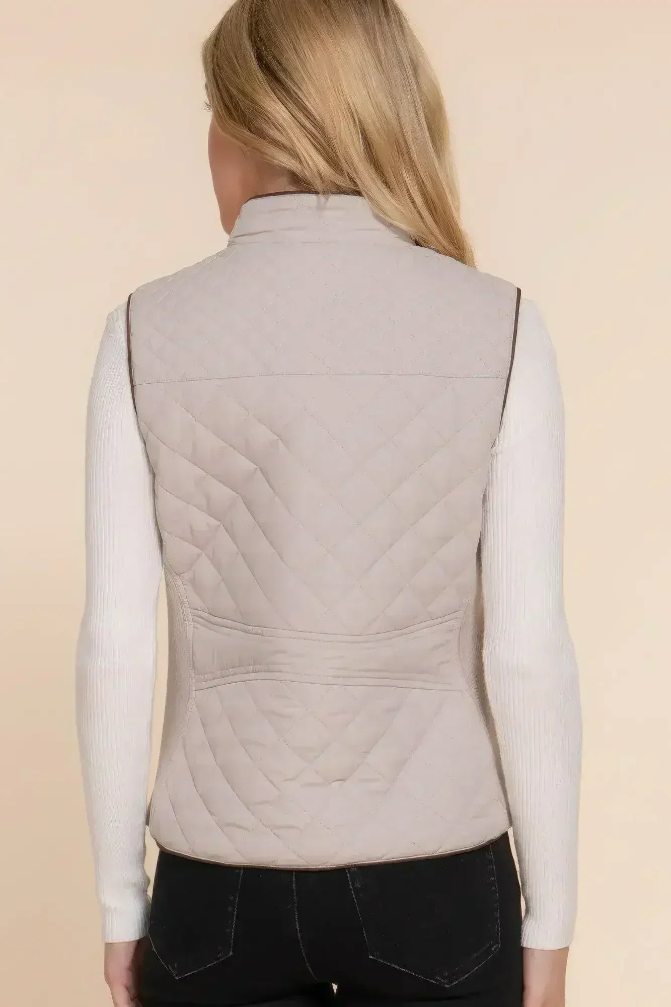 Quilted Suede Piping Vest - Pale Taupe | Femstylo