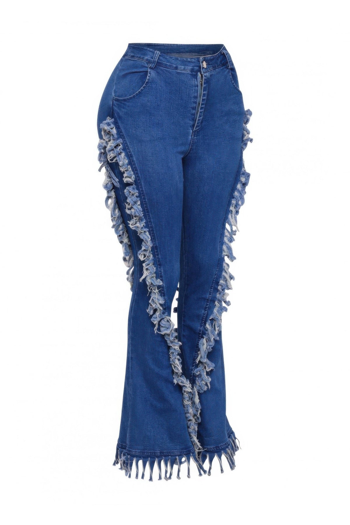 Distressed Fringe Denim Flared Pant