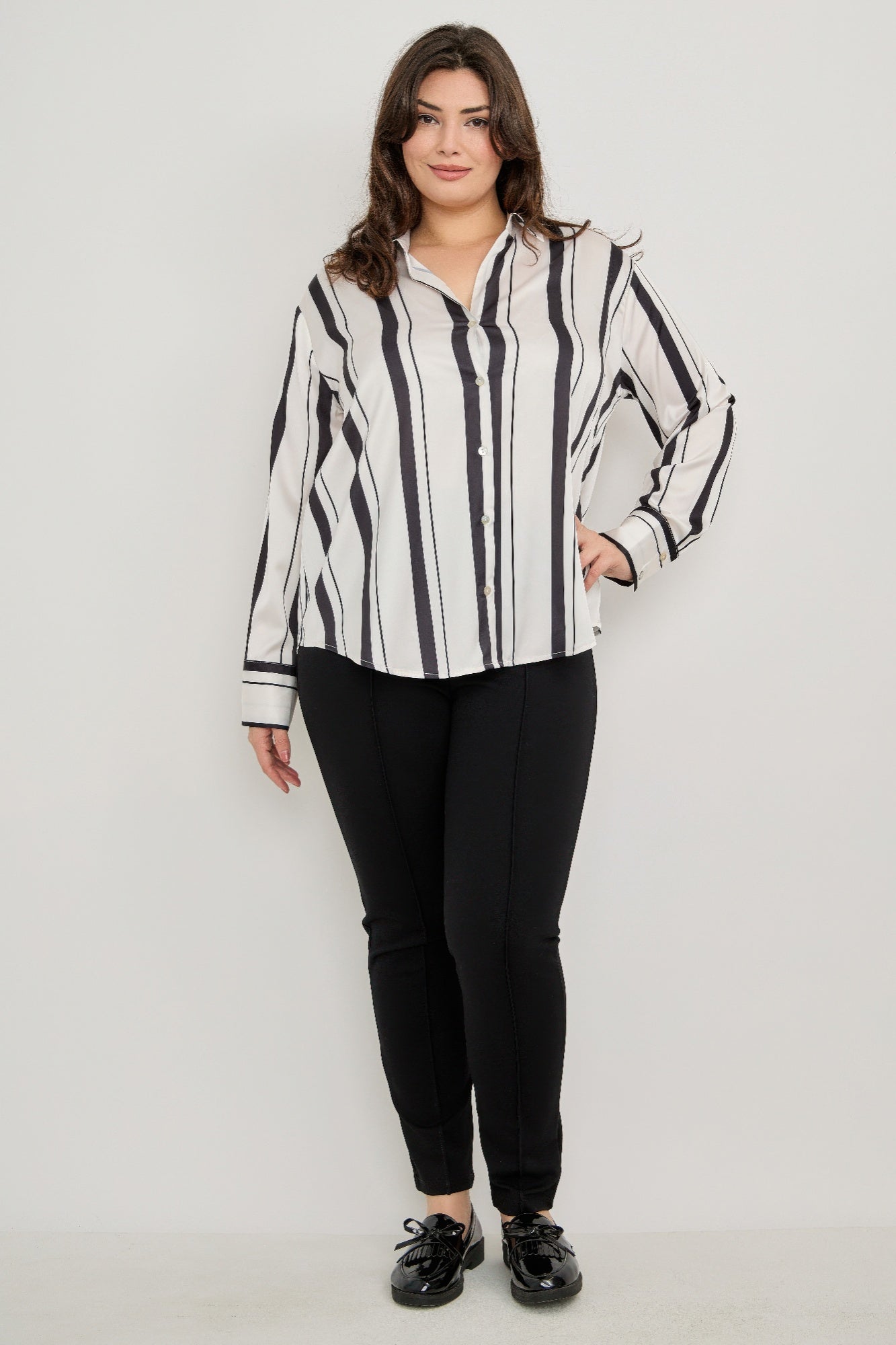 Vertical Stripe Button Down Blouse