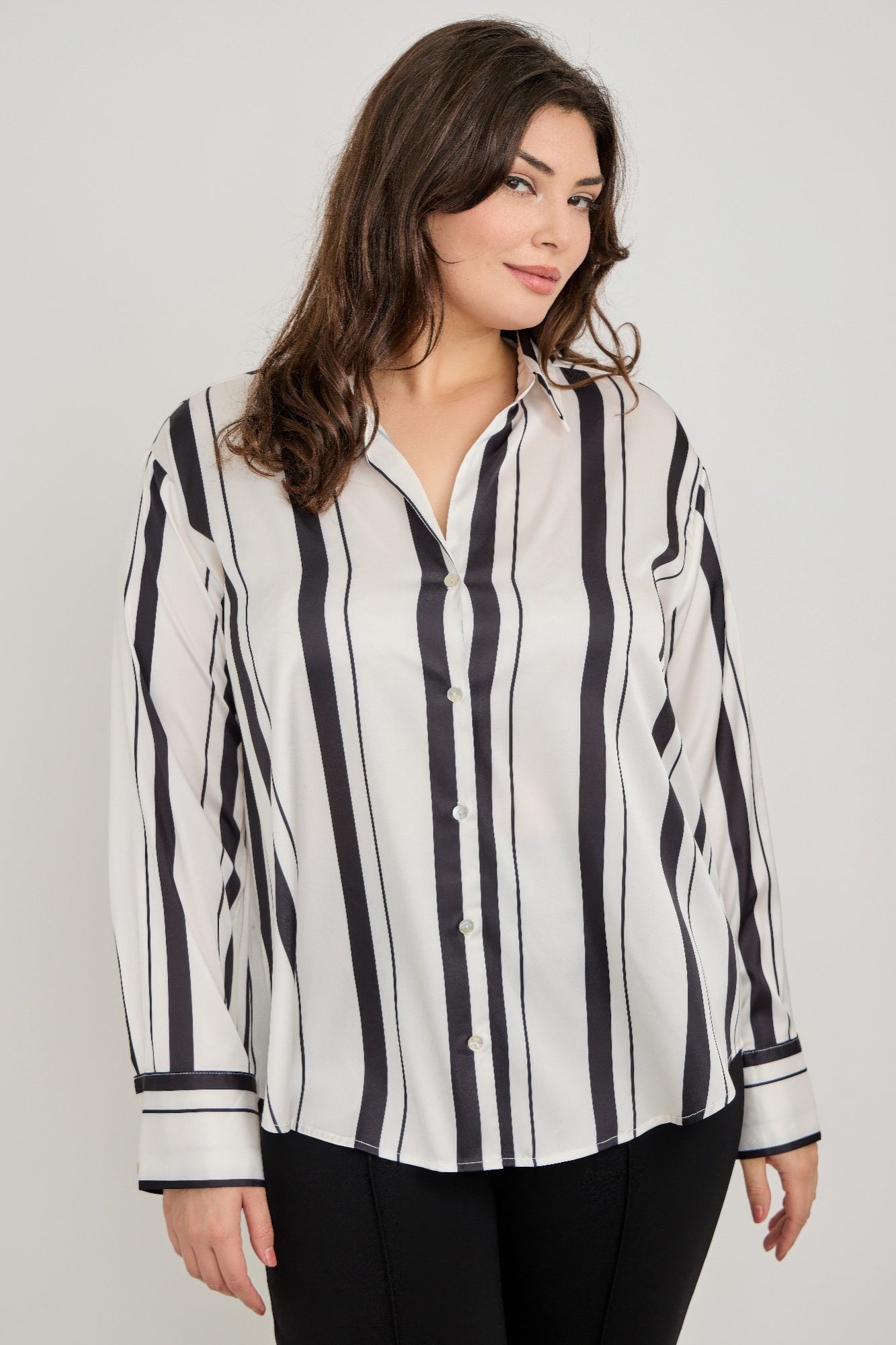 Vertical Stripe Button Down Blouse