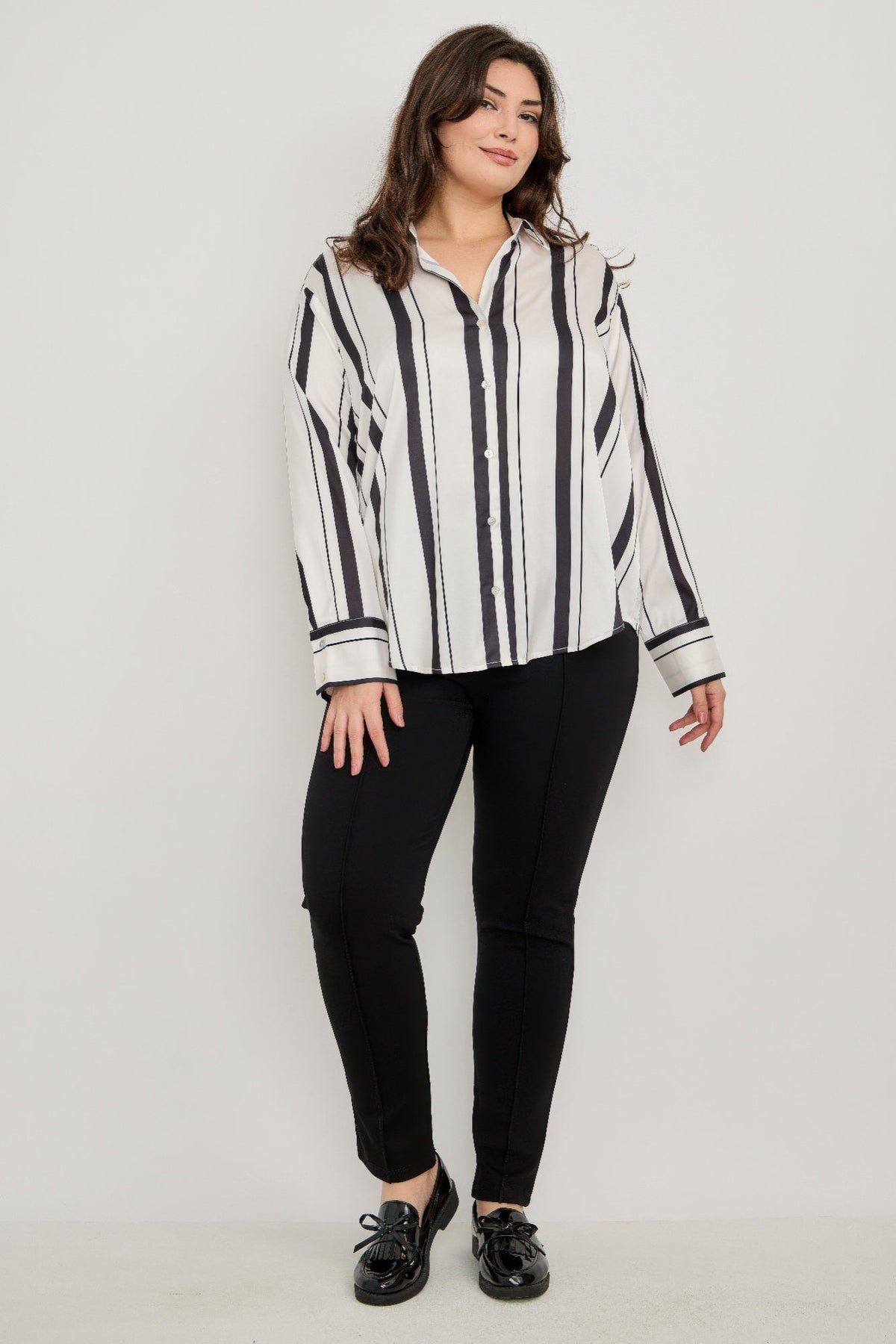 Vertical Stripe Button Down Blouse