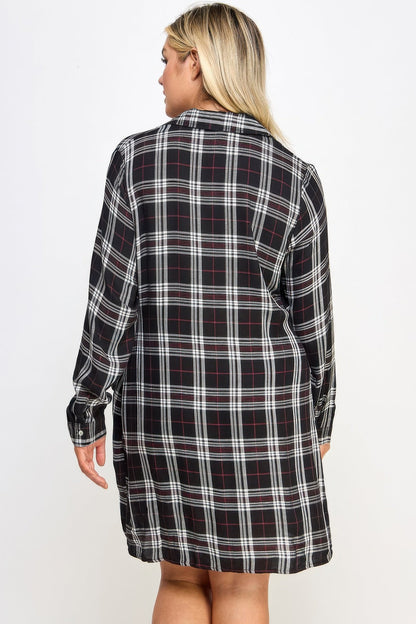 Long Sleeve Plaid Side Tie Dress